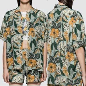 New R13 ​Logo Hawaiian Tropical-Print Oversized Unisex Shirt In Blue Floral NWT